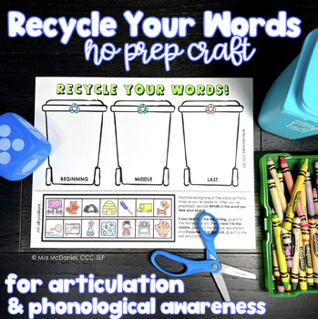 Preview of NO PREP Recycling Craft for Articulation & Phonological Awareness Speech Therapy