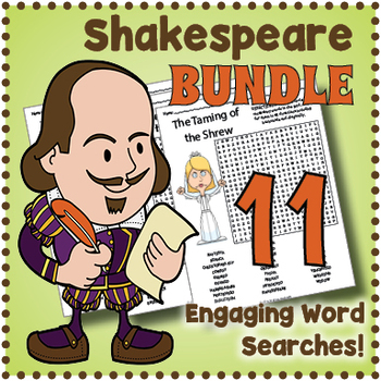 Preview of NO PREP SHAKESPEARE BUNDLE - 11 Word Search Puzzle Worksheet Activities