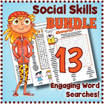 Preview of (3rd 4th 5th 6th Grade) SOCIAL & LIFE SKILLS  - 13 Word Search Puzzle Worksheets