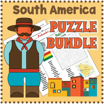 Preview of (4th 5th 6th 7th Grade) SOUTH AMERICA - 13 Word Search & Crossword Worksheets