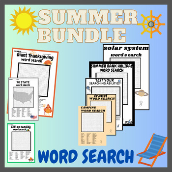 Preview of NO PREP SUMMER BUNDLE - 16 Word Search Puzzle Worksheet Activities