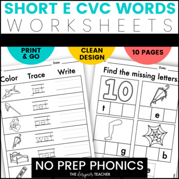 Preview of NO PREP Short E Worksheets CVC Word Work