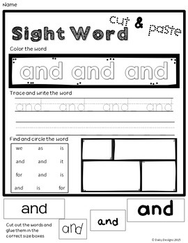 NO PREP Sight Word Cut and Paste Printables Level 1 by Daisy Designs