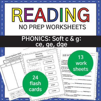 Preview of Dyslexia : Soft C and G : ge ce dge : Phonics Worksheets & Flashcards