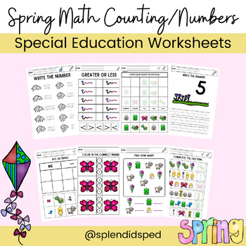 Preview of NO PREP: Spring Math Counting/Number Worksheets - Life Skills Special Education