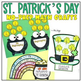 Preview of NO PREP St. Patrick's Day March Math Crafts Craftivity Addition Subtraction MORE
