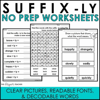 Preview of NO PREP Suffix -LY Worksheets