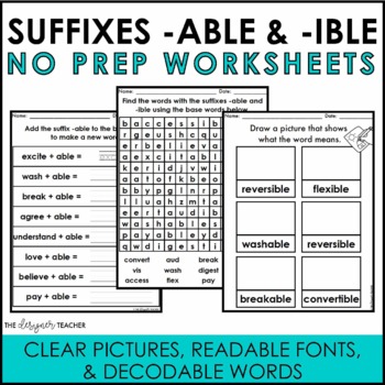 Preview of NO PREP Suffixes -ABLE & -IBLE Worksheets