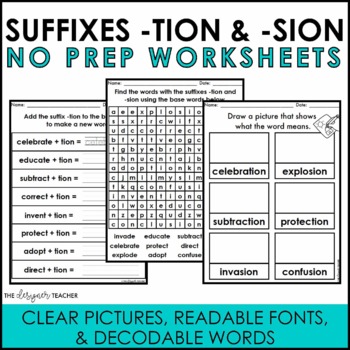 Preview of NO PREP Suffixes -TION & -SION Worksheets