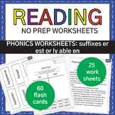 NO PREP Suffixes er est or ly able en : Phonics Worksheets