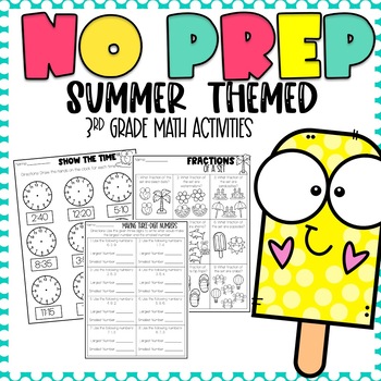 Preview of NO PREP Math Worksheets for 3rd Grade | Summer Themed