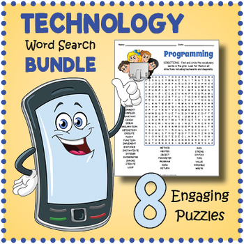 Preview of (5th 6th 7th 8th Grade) NO PREP TECHNOLOGY / STEM Word Search Puzzle Worksheets