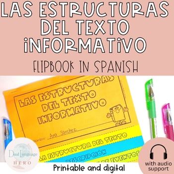 Preview of Text structure notes in Spanish - Estructuras del texto informativo - w/audio