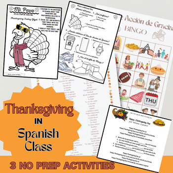 Preview of NO PREP Thanksgiving Activities for Spanish Class