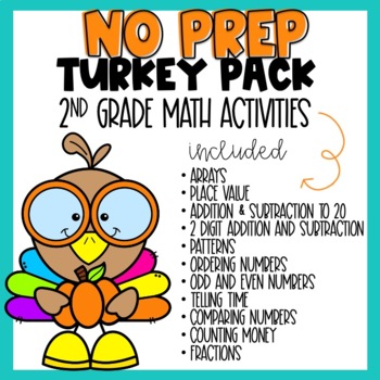 Preview of NO PREP Thanksgiving Math Worksheets for 2nd Grade