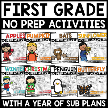 Preview of NO PREP First Grade Activities Packets with Emergency Sub Plans | Thematic Units