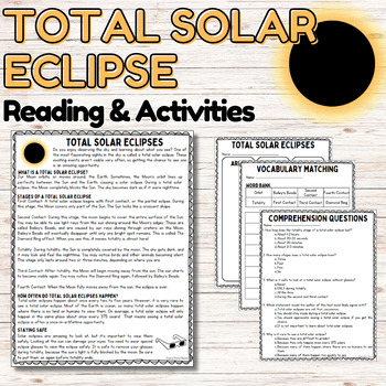 Preview of Total Solar Eclipse Reading Comprehension for Close Reading, Guided Reading