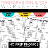 NO PREP Trigraphs DGE TCH Worksheets and Word Work