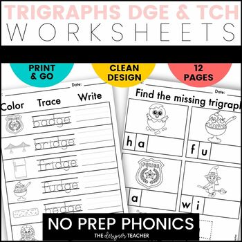 Preview of NO PREP Trigraphs DGE TCH Worksheets and Phonics Word Work Activities Practice