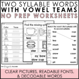 2 Syllable Words Worksheets | Teachers Pay Teachers