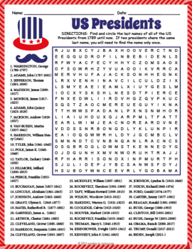 Preview of (3rd 4th 5th 6th Grade) US PRESIDENTS DAY Word Search Puzzle Worksheet Activity