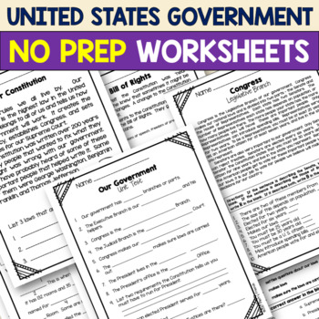 Preview of NO PREP United States Government SOCIAL STUDIES Worksheets