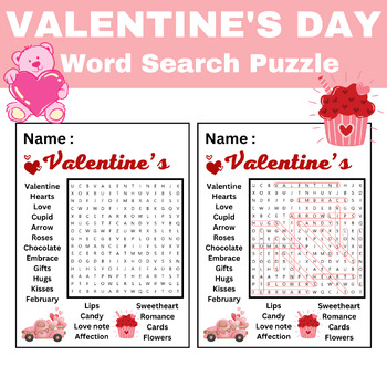 Preview of NO PREP VALENTINE'S DAY Word Search Puzzle Worksheet Activity
