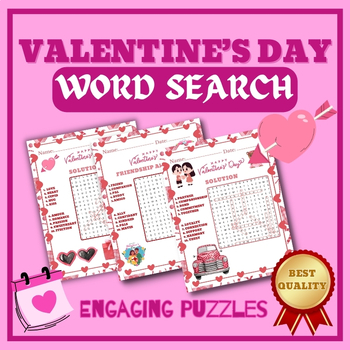 Preview of NO PREP VALENTINE'S DAY Word search, Puzzle Worksheet 4th, 5th, 6th & 7th Grade