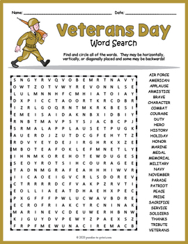 Preview of NO PREP VETERANS DAY Word Search Puzzle Worksheet Activity