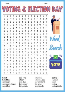 Preview of NO PREP VOTING & ELECTION DAY WORD SEARCH PUZZLE GAME WORKSHEET ACTIVITY