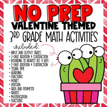 Preview of NO PREP Valentine Math Worksheets for 3rd Grade