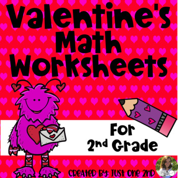 Preview of NO PREP Valentine's Math Worksheets for 2nd Grade
