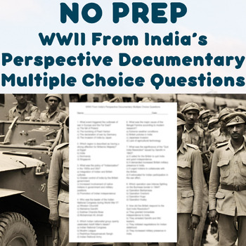 Preview of NO PREP - WWII From India's Perspective Documentary Multiple Choice Questions