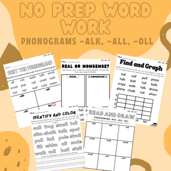 Preview of NO PREP Word Work Phonograms -alk, -all, -oll (Aligned with 95% Scope)