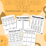 NO PREP Word Work Phonograms -alk, -all, -oll (Aligned wit