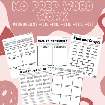 Preview of NO PREP Word Work Phonograms -ild, -ind, -old, -olt, -ost (Aligned w 95% Scope)