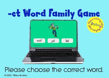 Preview of NO PREP interactive -et Word Family Text to Picture Matching Game