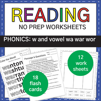 Preview of NO PREP w and vowel wa war wor : phonics worksheets