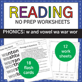 NO PREP w and vowel wa war wor : phonics worksheets