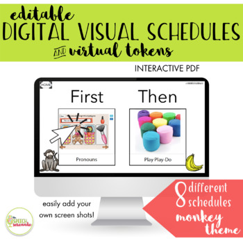 Preview of EDITABLE Digital Visual Schedules with Tokens - Monkeys and Bananas