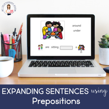 Preview of Expanding Sentences using Prepositions (distance learning, boom cards)