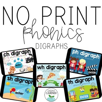 Preview of NO PRINT Phonics - Digraph Interactive PDF BUNDLE
