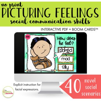 Preview of NO PRINT Picturing Feelings & Emotions Social Skills with Social Scenarios