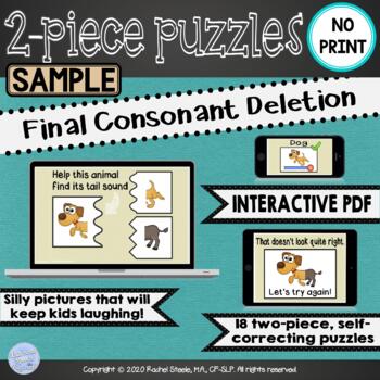 Preview of NO PRINT Silly Tail Sounds Final Consonant Deletion Puzzles - SAMPLE