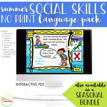 Preview of NO PRINT Summer Social Skills Language Activities Pack