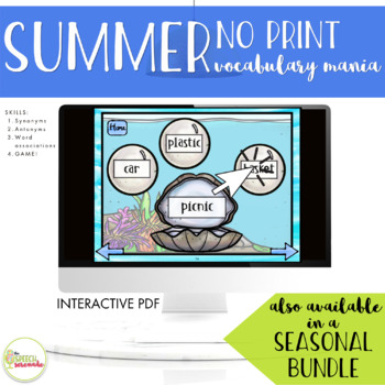 Preview of NO PRINT Summer Synonyms Antonyms & Word Associations