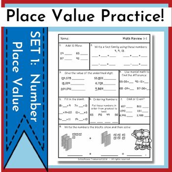 Preview of 3rd Grade Place Value Worksheets Math Review No Prep Place Value Math Activity
