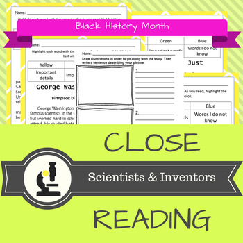 Preview of NO Prep Close Reading Black History Month - Scientists and Inventors