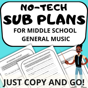 Preview of NO-Prep/NO-Tech SUB PLANS for Middle School Music