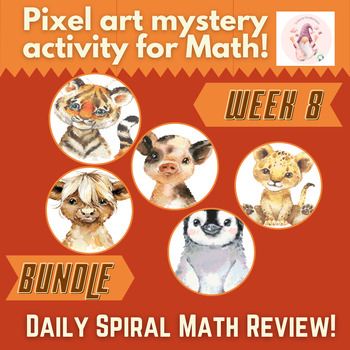 Preview of NO Prep - Spiral Math Review Bundle for 3rd or 4th Grade - Week 8